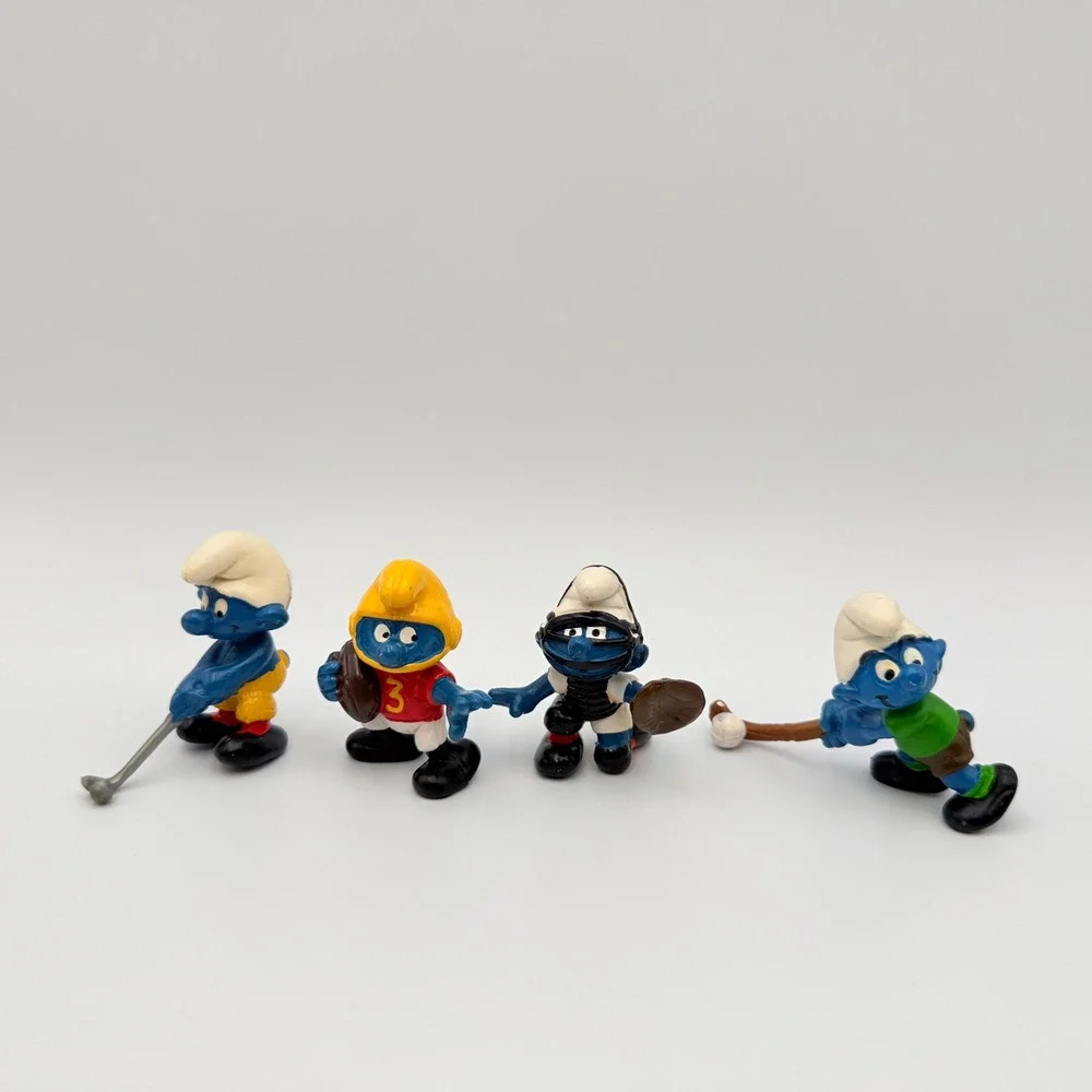 Vintage Schleich Smurfs Sports Figures Lot 1980 1981 Golf Football Baseball PVC